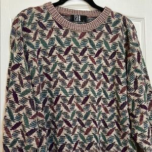 TSR USA Vintage 80s 90’s Crewneck multi color grandpa dad textured sweater Large